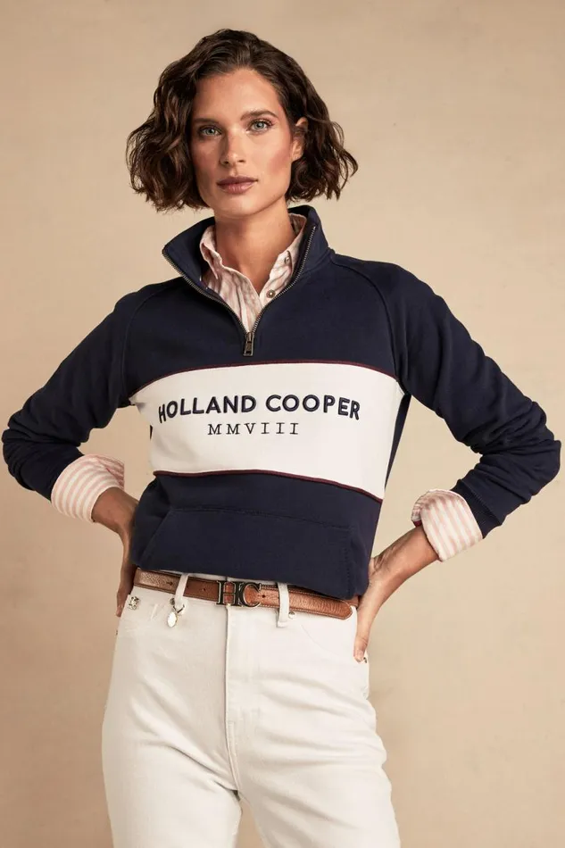 EquestrianWomen Hoodies and Sweatshirts Holland Cooper Sporting Heritage Zip Henley Ink Navy