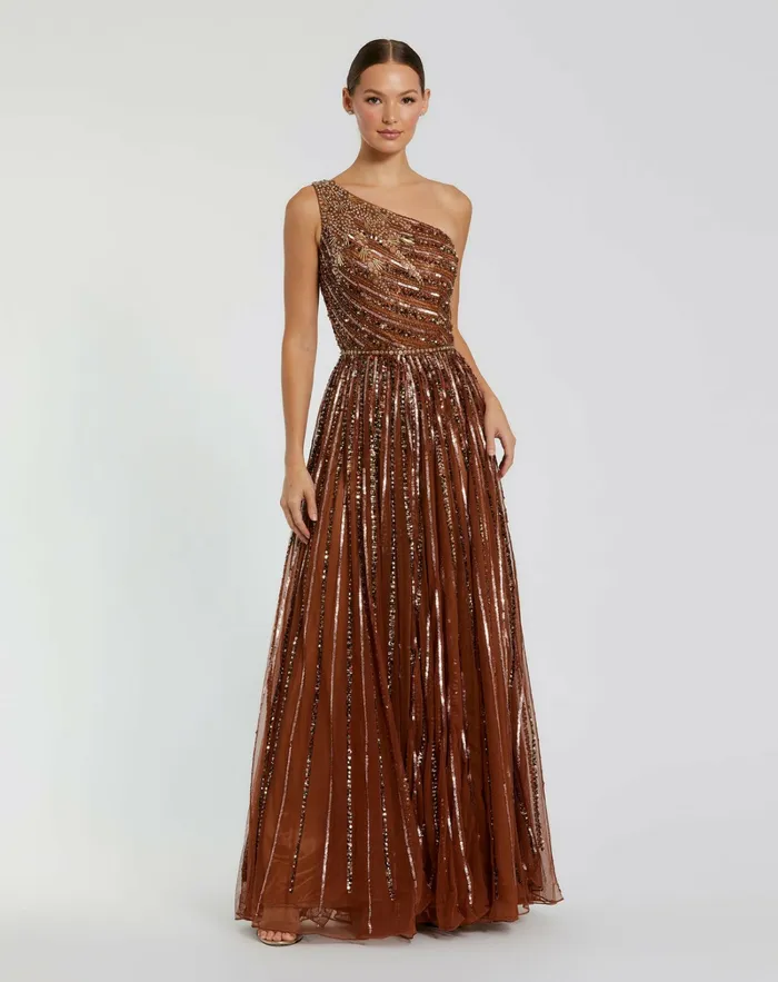 Evening Gowns Embellished One Shoulder ALine Gown Copper 8211 Mac Duggal Women Evening Gowns Embellished One Shoulder ALine Gown Copper 8211 Mac Duggal Women
