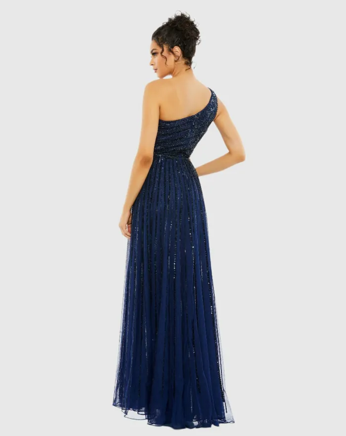 Evening Gowns Embellished One Shoulder ALine Gown Copper 8211 Mac Duggal Women