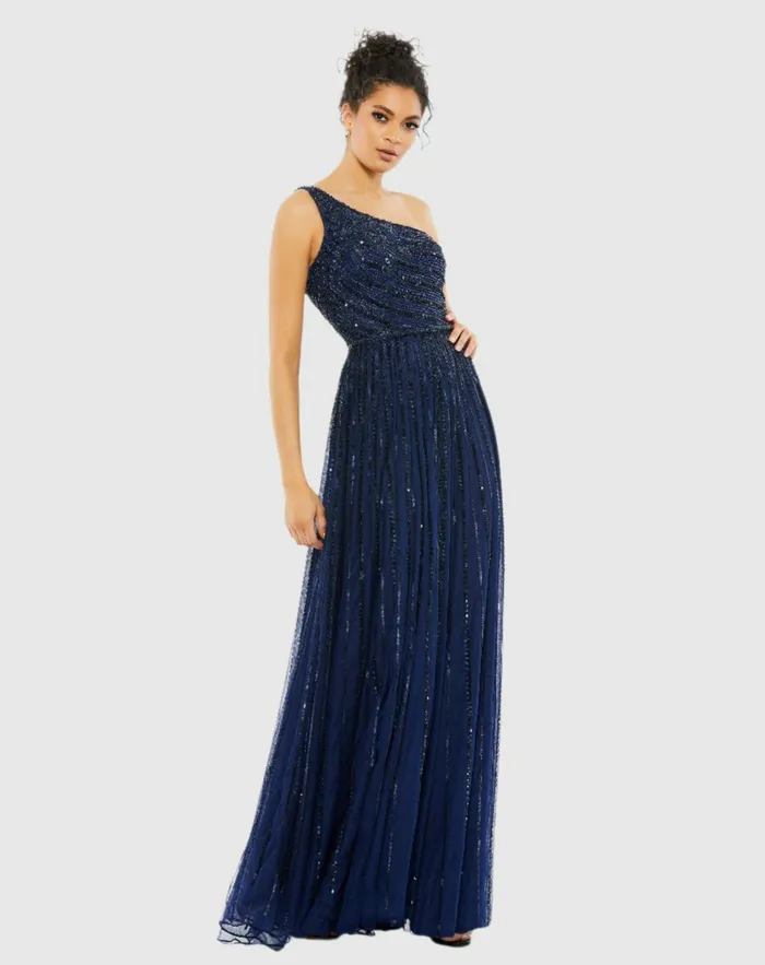 Evening Gowns Embellished One Shoulder ALine Gown Copper 8211 Mac Duggal Women