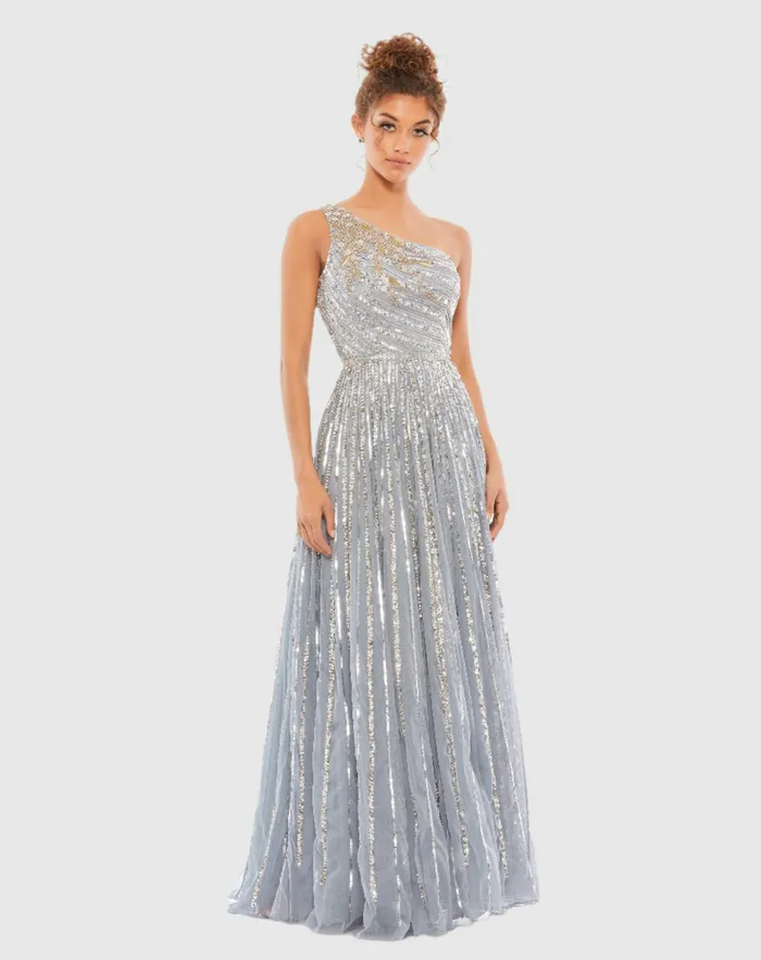 Evening Gowns Embellished One Shoulder ALine Gown Copper 8211 Mac Duggal Women