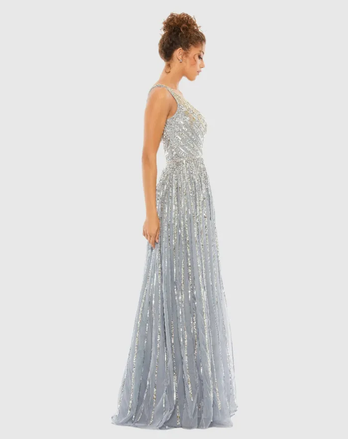 Evening Gowns Embellished One Shoulder ALine Gown Copper 8211 Mac Duggal Women