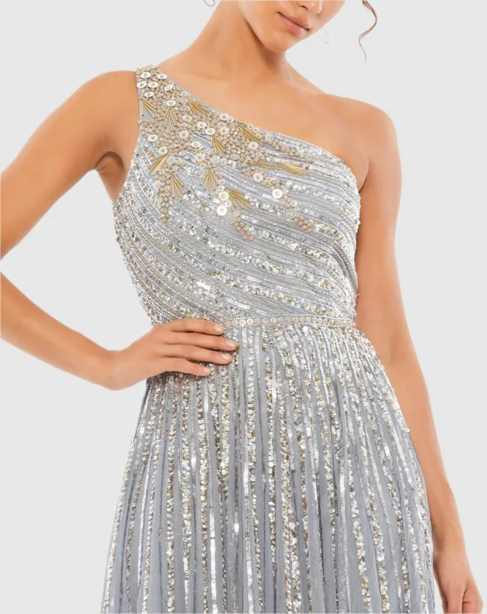 Evening Gowns Embellished One Shoulder ALine Gown Copper 8211 Mac Duggal Women