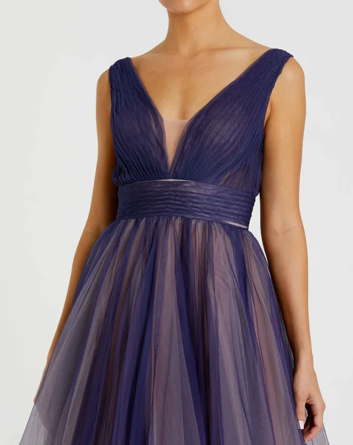 Evening Gowns Mac Duggal Women Sleeveless Ombre Tulle Ball Gown Indigo Ombre