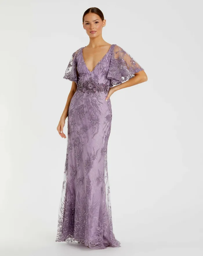 Evening Gowns Women Mac Duggal Vintage Flutter Sleeve Evening Gown Vintage Lilac Evening Gowns Women Mac Duggal Vintage Flutter Sleeve Evening Gown Vintage Lilac