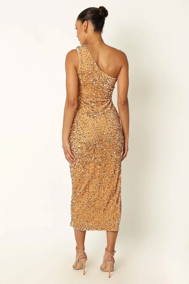 Event Dresses Kiki One Shoulder Midi Dress Gold 8211 Petal and Pup Women