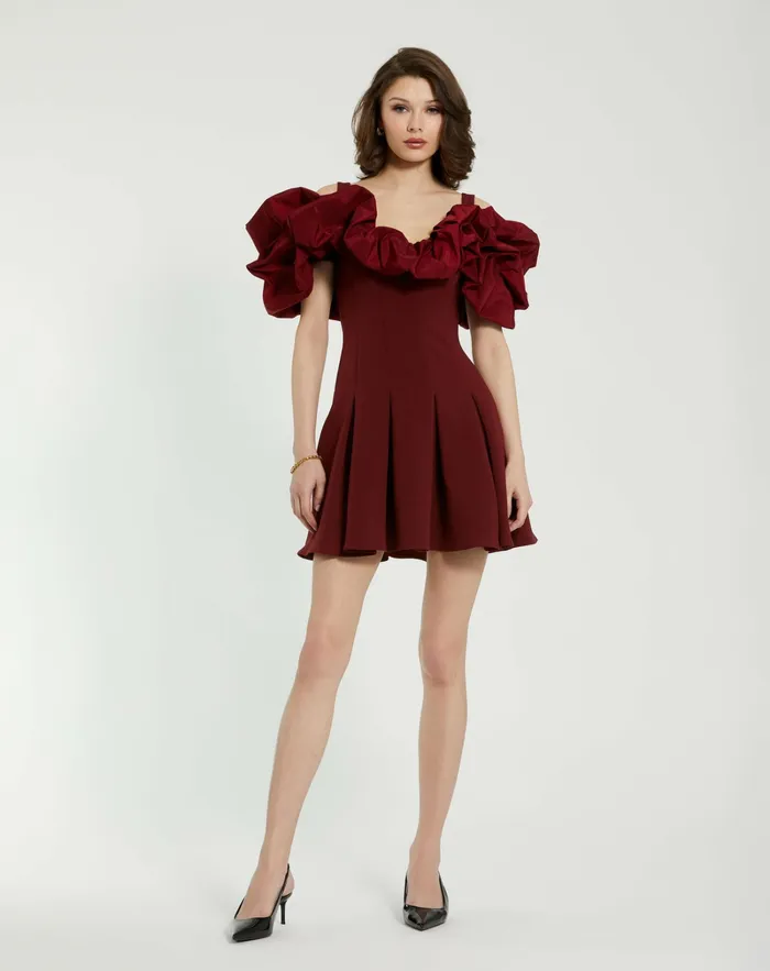 Every Day Dresses Mac Duggal Women Crepe Godet Hem Mini Dress With Faille Ruffle Oxblood Every Day Dresses Mac Duggal Women Crepe Godet Hem Mini Dress With Faille Ruffle Oxblood