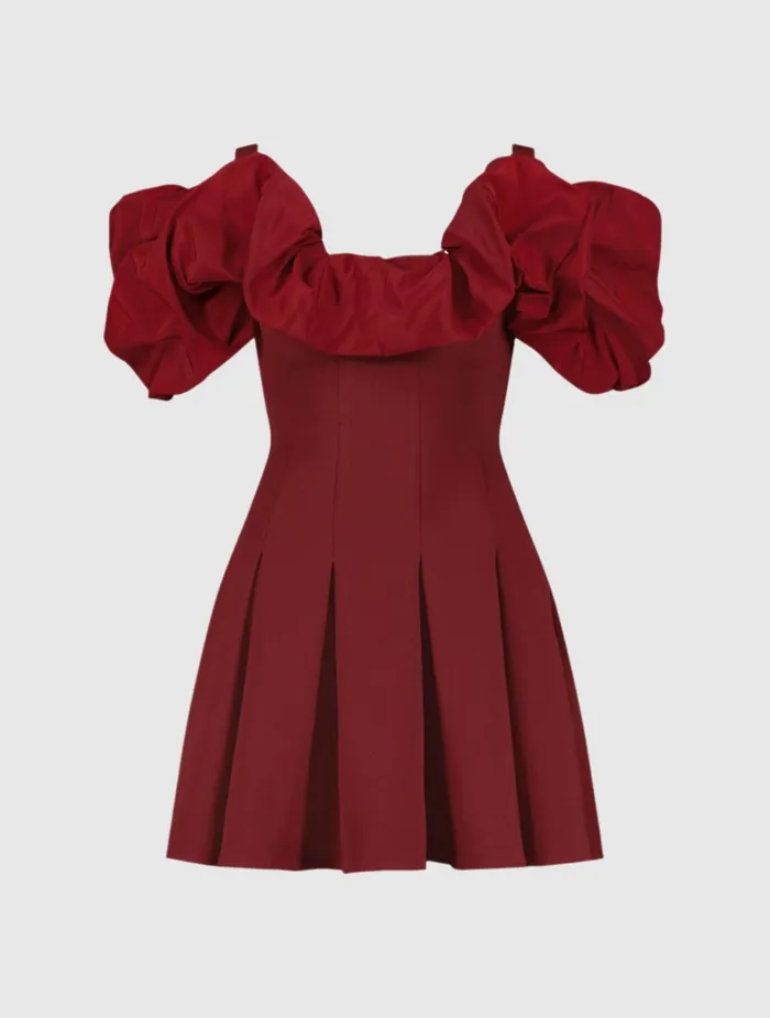 Every Day Dresses Mac Duggal Women Crepe Godet Hem Mini Dress With Faille Ruffle Oxblood