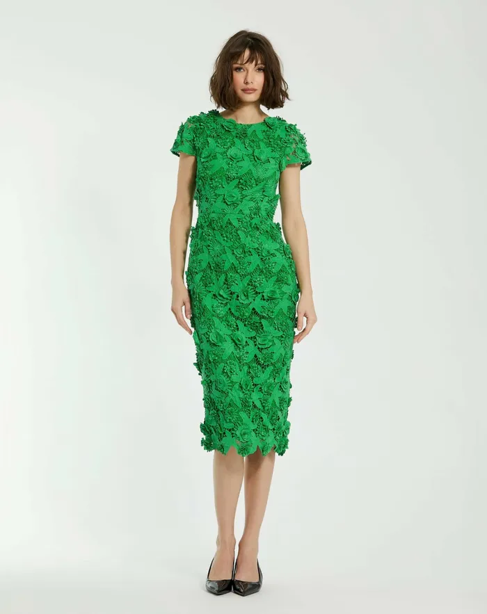 Every Day Dresses Mac Duggal Women Floral Lace Fitted Short Sleeve Midi Dress Spring Green Every Day Dresses Mac Duggal Women Floral Lace Fitted Short Sleeve Midi Dress Spring Green