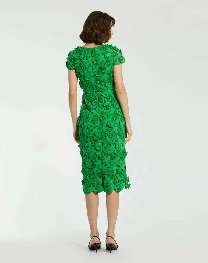 Every Day Dresses Mac Duggal Women Floral Lace Fitted Short Sleeve Midi Dress Spring Green