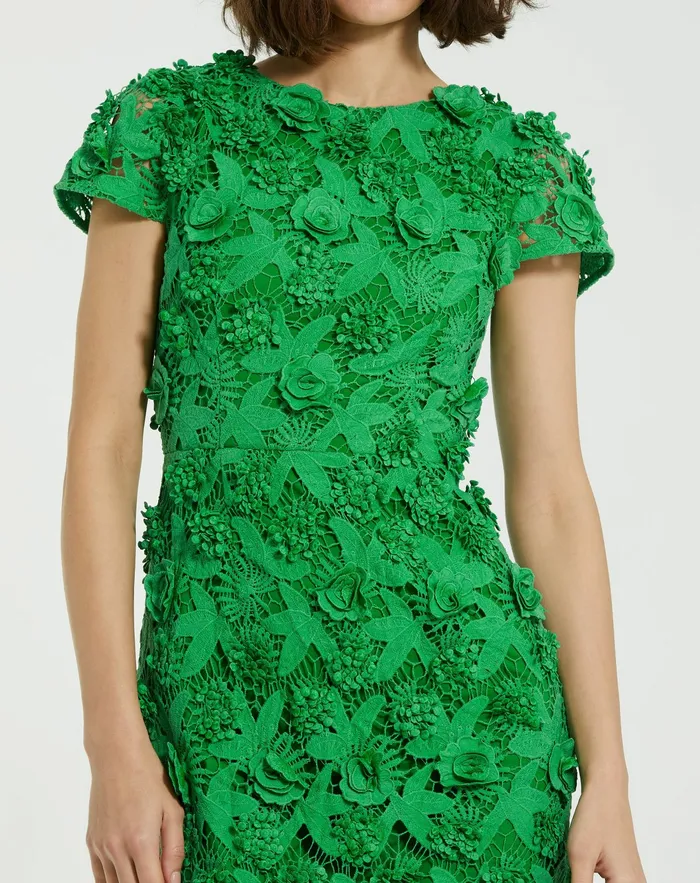 Every Day Dresses Mac Duggal Women Floral Lace Fitted Short Sleeve Midi Dress Spring Green