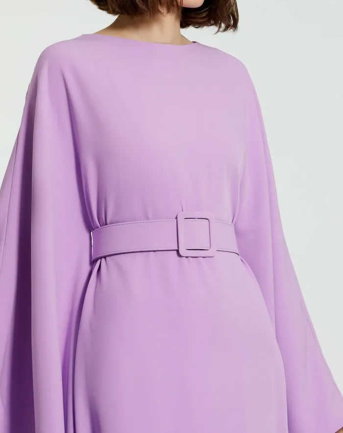 Every Day Dresses Women Crepe Boat Neck Caftan Dress With Belt Orchid Mac Duggal