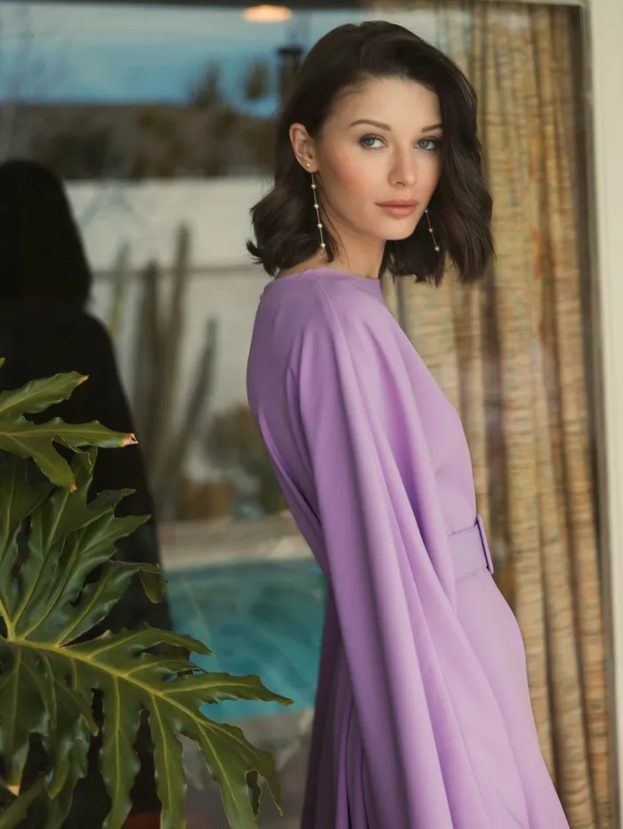 Every Day Dresses Women Crepe Boat Neck Caftan Dress With Belt Orchid Mac Duggal