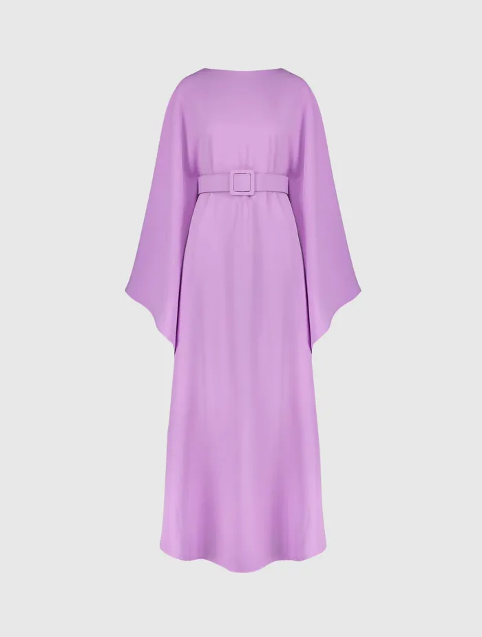 Every Day Dresses Women Crepe Boat Neck Caftan Dress With Belt Orchid Mac Duggal