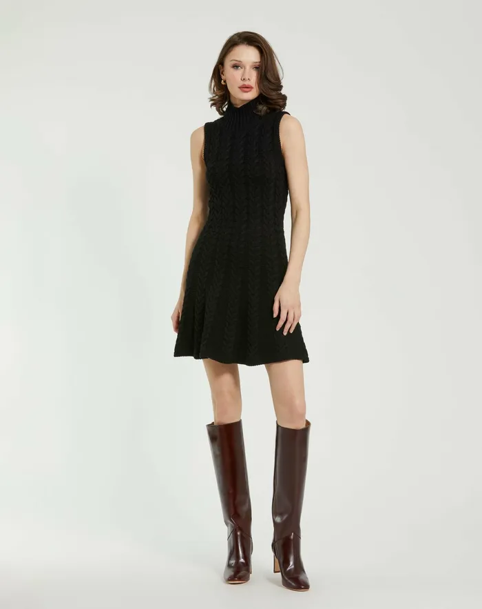 Every Day Dresses Women Mac Duggal Cable Knit Turtle Neck Sleeveless Mini Sweater Knit Dress Black Every Day Dresses Women Mac Duggal Cable Knit Turtle Neck Sleeveless Mini Sweater Knit Dress Black