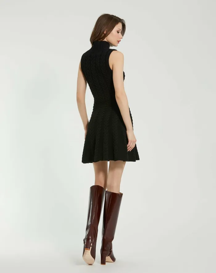 Every Day Dresses Women Mac Duggal Cable Knit Turtle Neck Sleeveless Mini Sweater Knit Dress Black