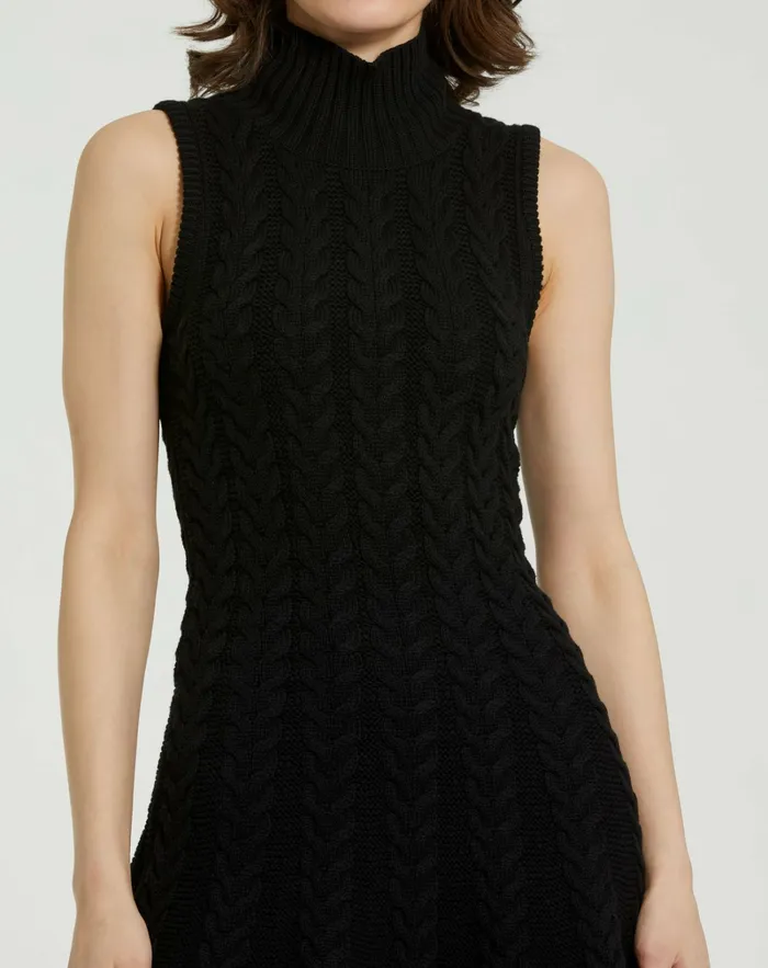 Every Day Dresses Women Mac Duggal Cable Knit Turtle Neck Sleeveless Mini Sweater Knit Dress Black