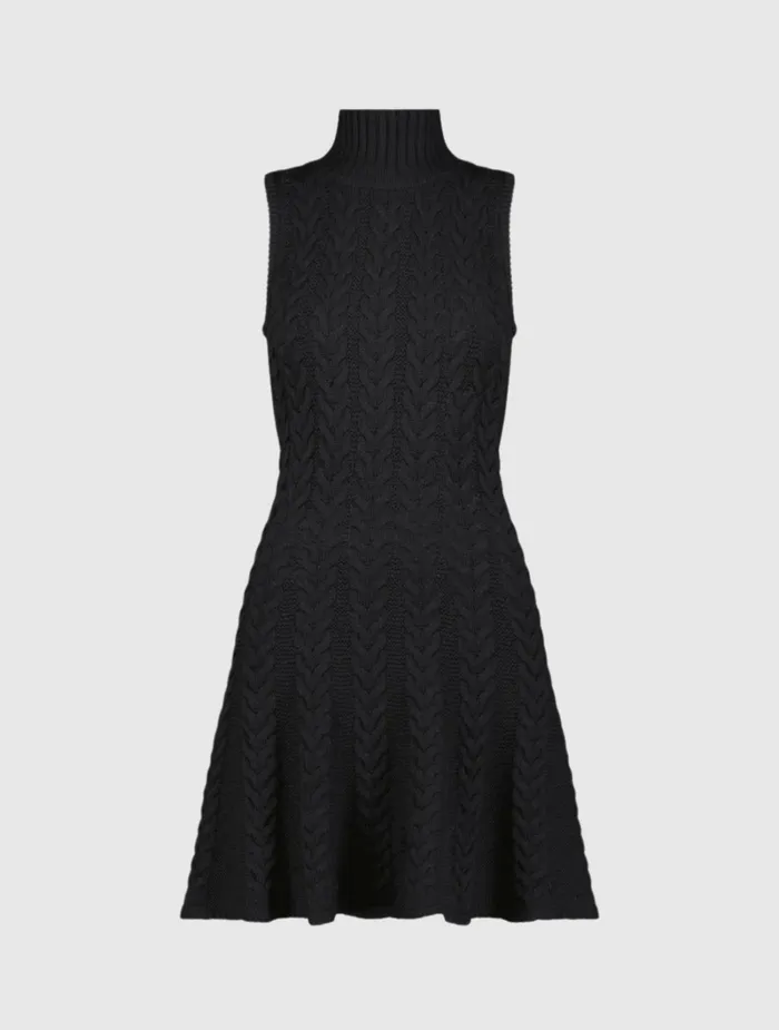 Every Day Dresses Women Mac Duggal Cable Knit Turtle Neck Sleeveless Mini Sweater Knit Dress Black
