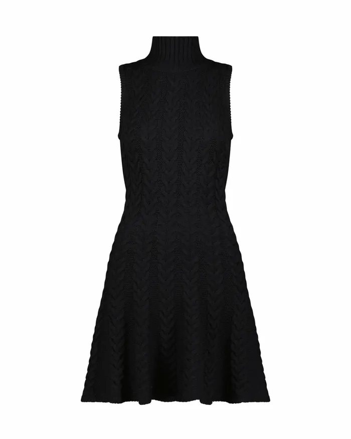 Every Day Dresses Women Mac Duggal Cable Knit Turtle Neck Sleeveless Mini Sweater Knit Dress Black