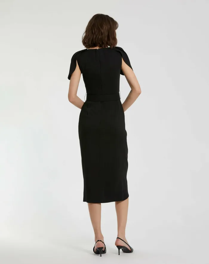 Every Day Dresses Women Mac Duggal Crepe Boat Neck Midi Tulip Dress With Belt Black