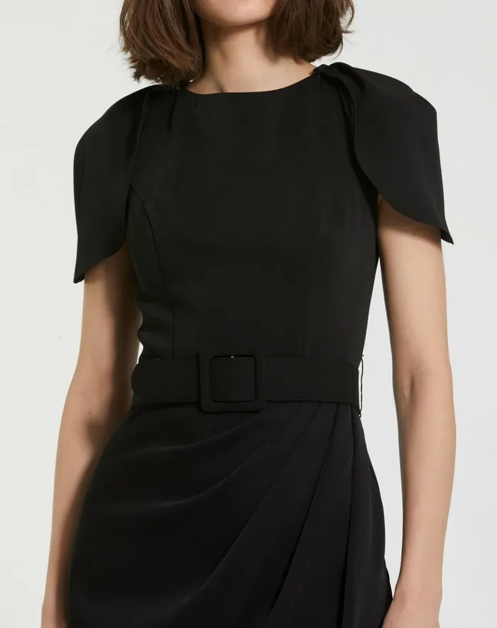 Every Day Dresses Women Mac Duggal Crepe Boat Neck Midi Tulip Dress With Belt Black