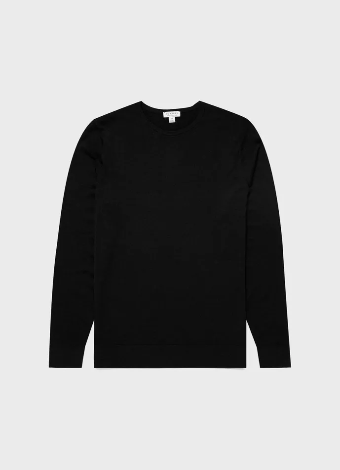 ExtraFine Merino Crew Neck Black Men SUNSPEL Knitwear