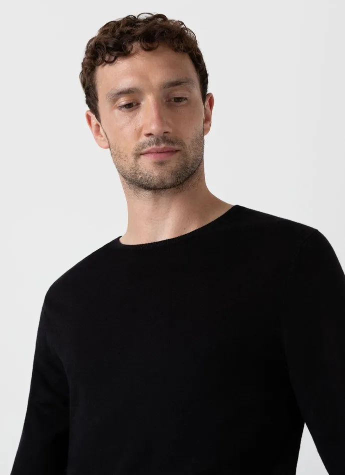 ExtraFine Merino Crew Neck Black Men SUNSPEL Knitwear