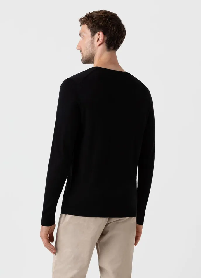 ExtraFine Merino Crew Neck Black Men SUNSPEL Knitwear