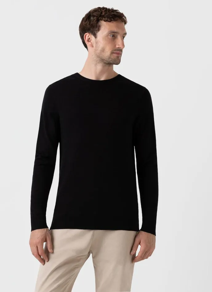ExtraFine Merino Crew Neck Black Men SUNSPEL Knitwear