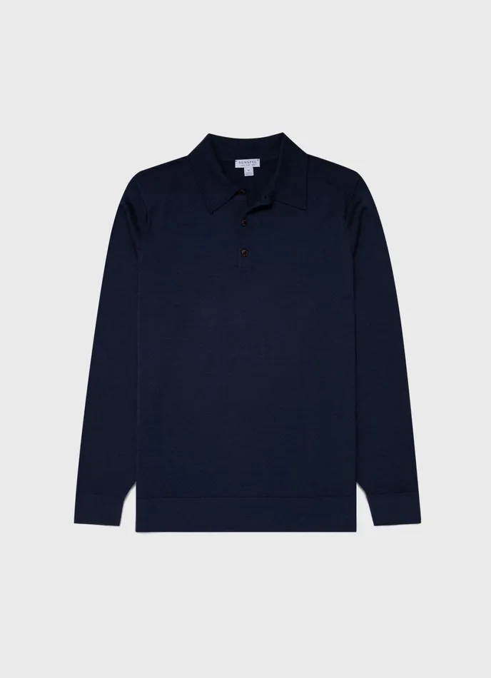 ExtraFine Merino Polo Shirt Light Navy Men SUNSPEL Polo Shirts
