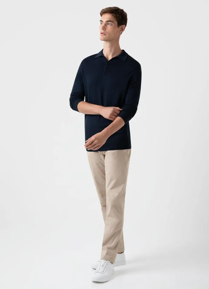 ExtraFine Merino Polo Shirt Light Navy Men SUNSPEL Polo Shirts