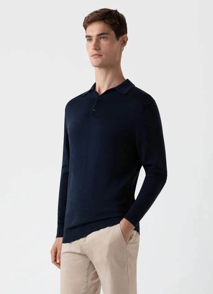 ExtraFine Merino Polo Shirt Light Navy Men SUNSPEL Polo Shirts