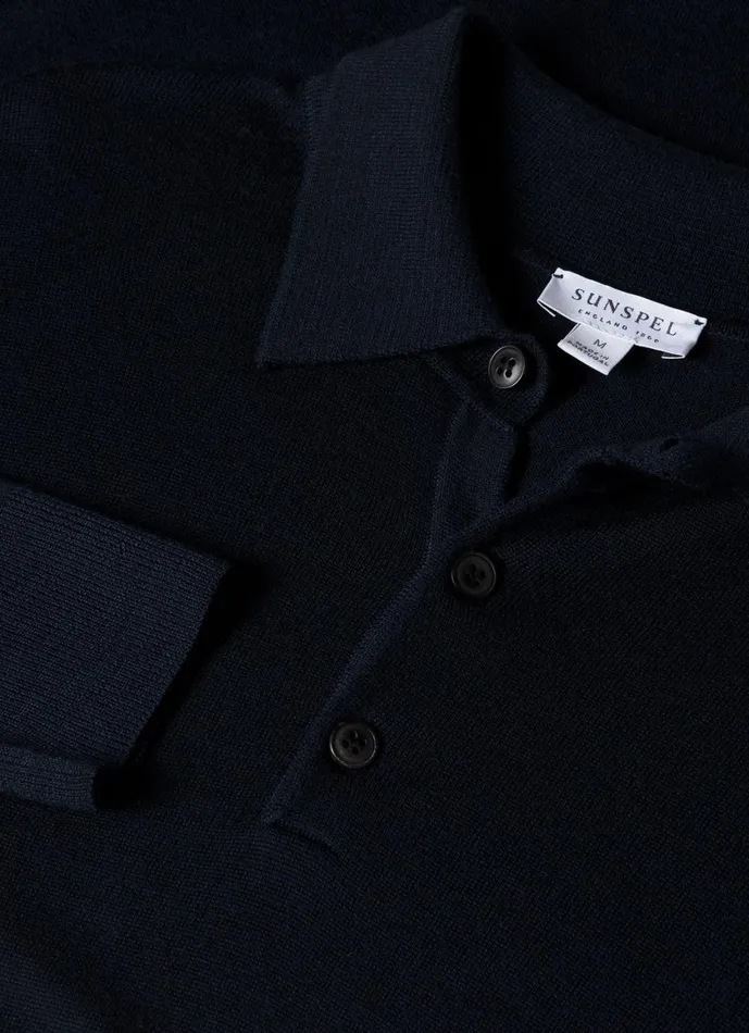 ExtraFine Merino Polo Shirt Light Navy Men SUNSPEL Polo Shirts