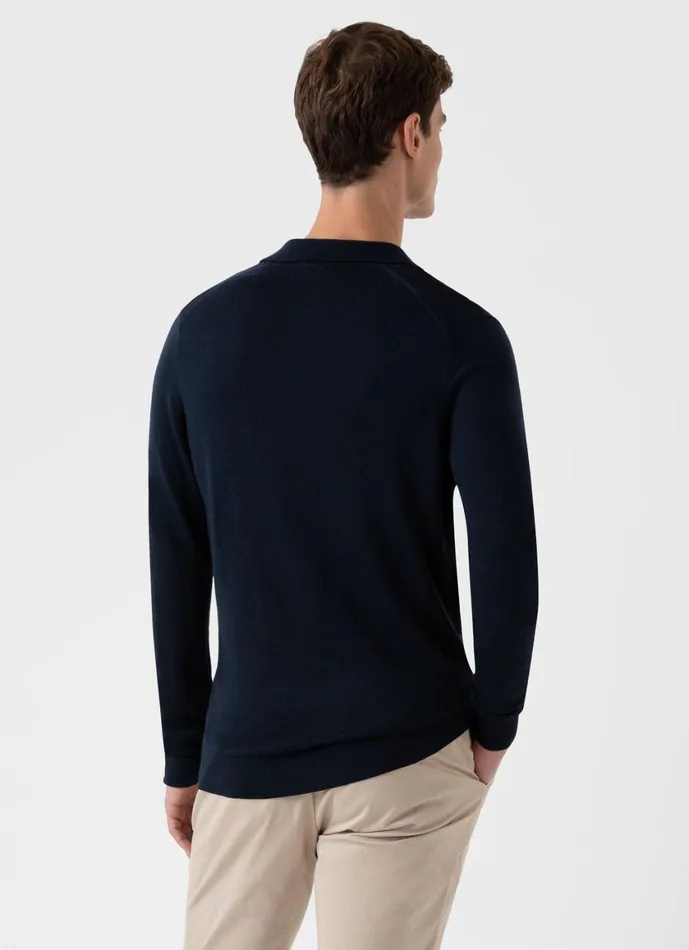 ExtraFine Merino Polo Shirt Light Navy Men SUNSPEL Polo Shirts