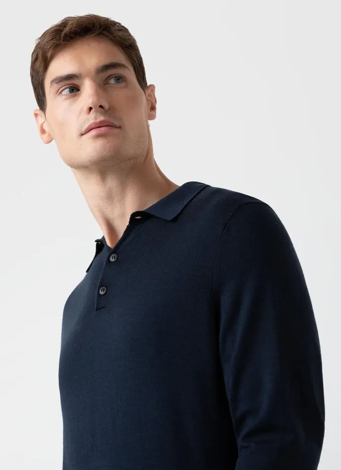 ExtraFine Merino Polo Shirt Light Navy Men SUNSPEL Polo Shirts