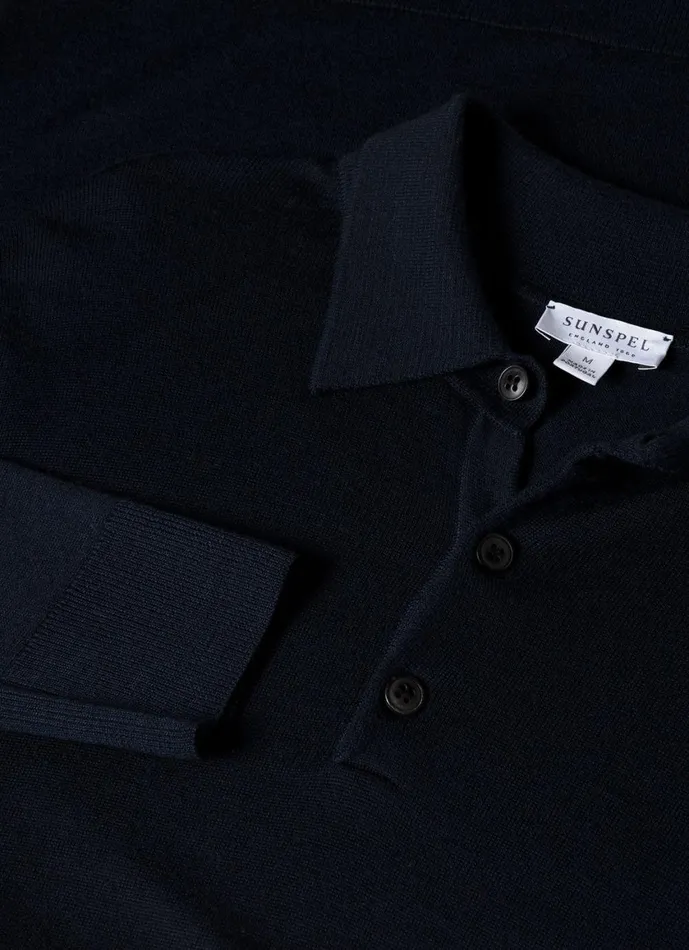 ExtraFine Merino Polo Shirt Light Navy Men SUNSPEL Polo Shirts