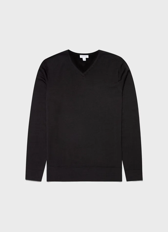 ExtraFine Merino V Neck Black Men SUNSPEL Knitwear