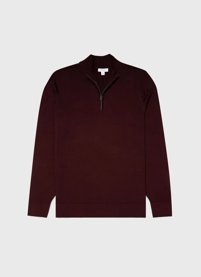 ExtraFine Merino Zip Neck Maroon Men SUNSPEL Knitwear