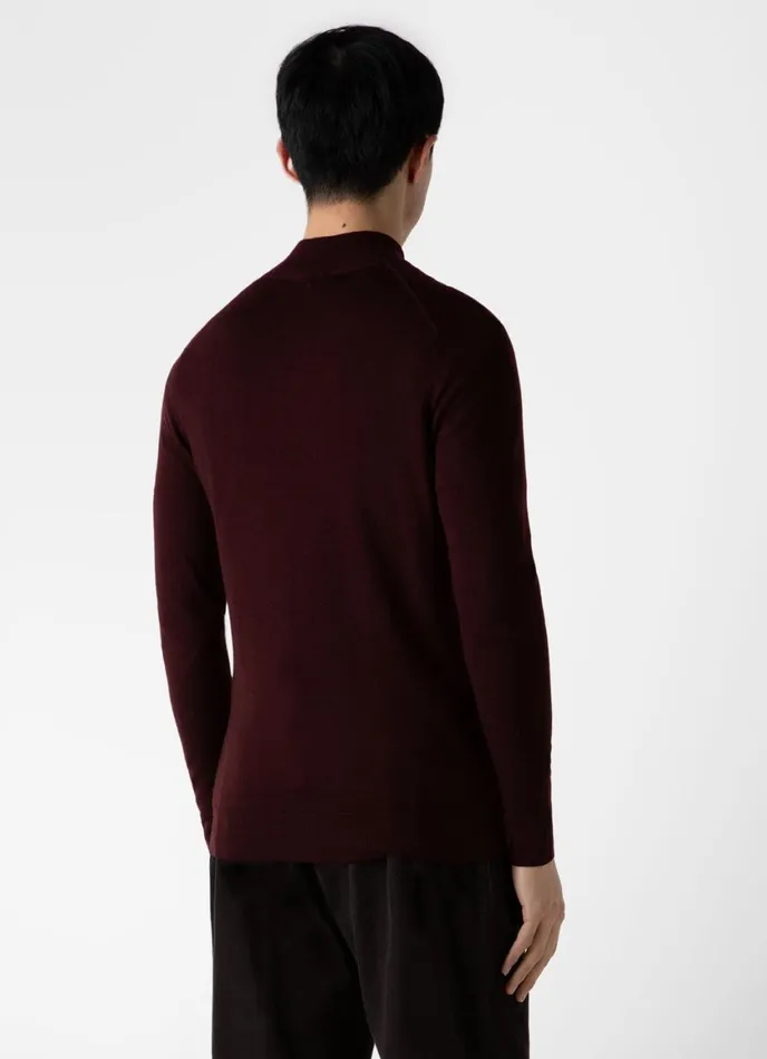 ExtraFine Merino Zip Neck Maroon Men SUNSPEL Knitwear