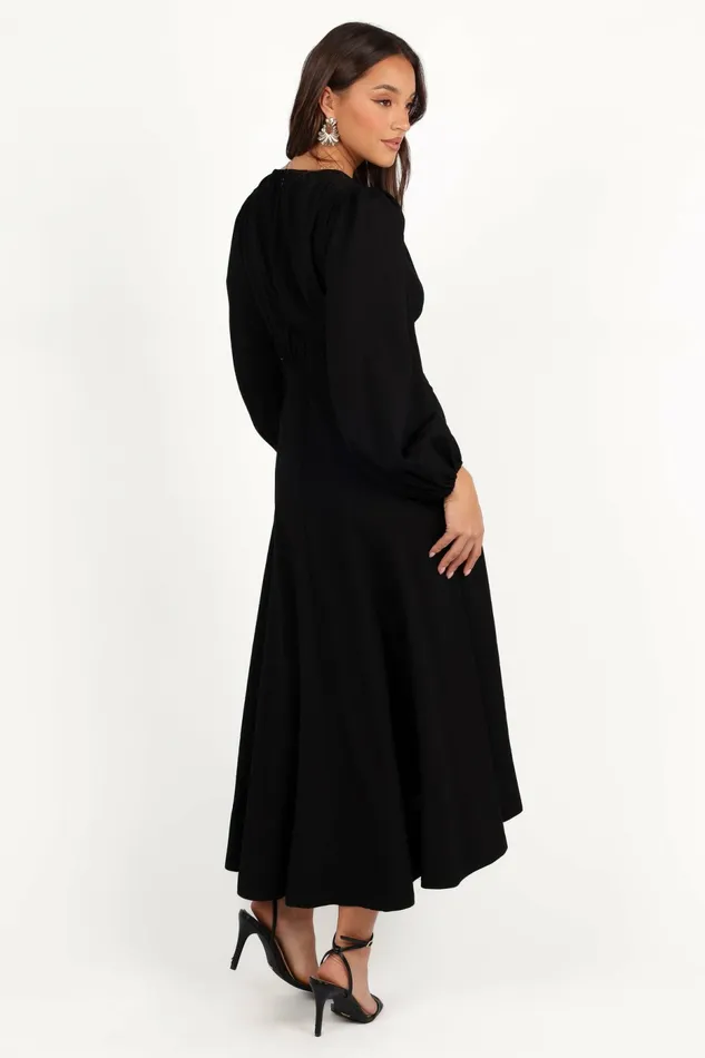 Fall Dresses Ginnee Puff Sleeve Cutout Midi Dress Black 8211 Petal and Pup Women