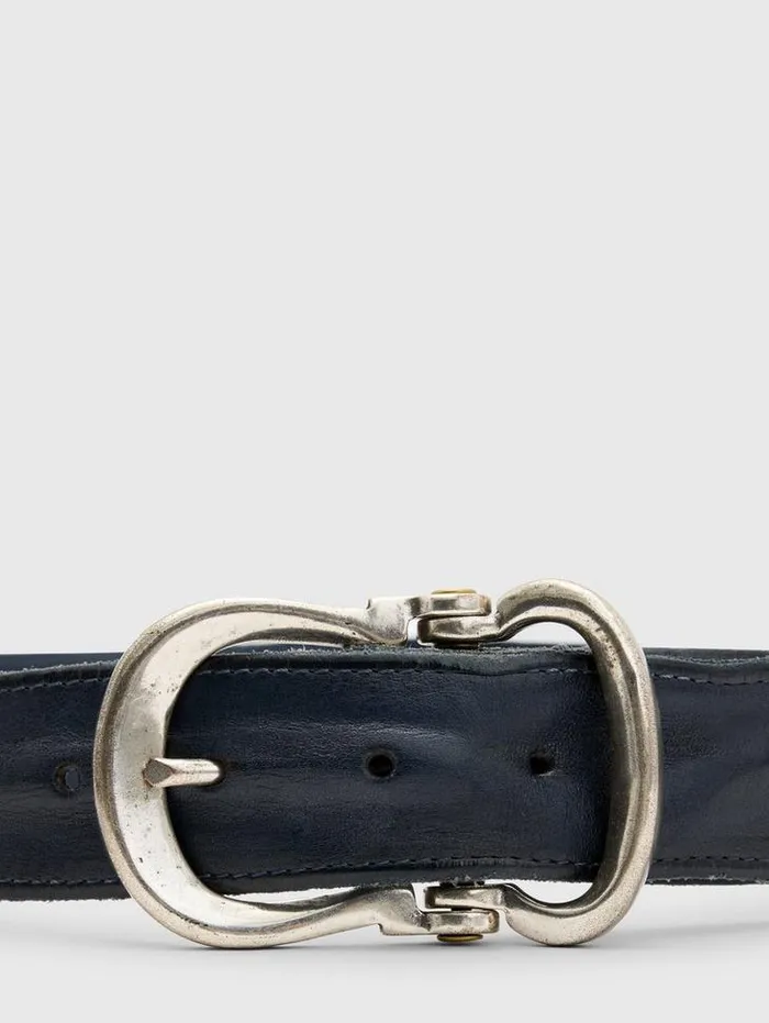 FIBEL ANTIQUE NICKLE FINISH BELT Indigo Men John Varvatos Leather Belts