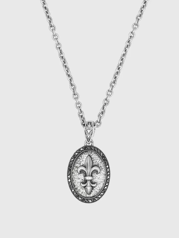 FLEUR DE LIS PENDANT NECKLACE WITH BLACK DIAMONDS No Color Men John Varvatos Jewelry
