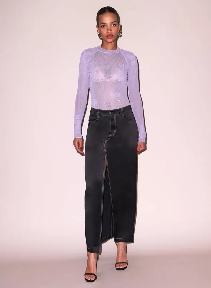 Fleur Du Mal Bodysuits Lace Pointelle Long Sleeve Bodysuit Smoked Lavender 8211 Women Fleur Du Mal Bodysuits Lace Pointelle Long Sleeve Bodysuit Smoked Lavender 8211 Women