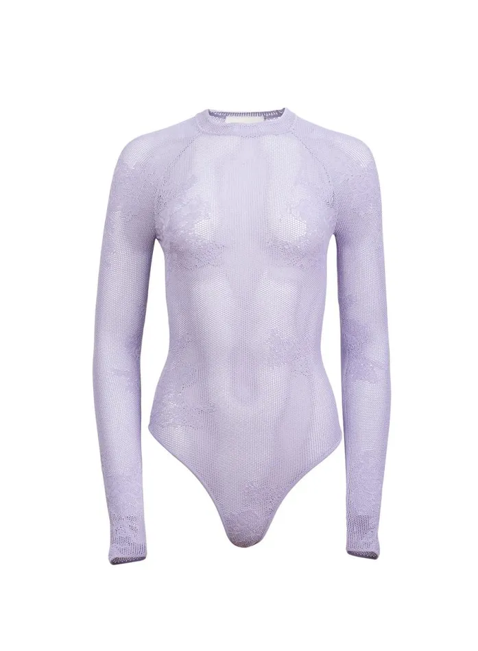 Fleur Du Mal Bodysuits Lace Pointelle Long Sleeve Bodysuit Smoked Lavender 8211 Women Fleur Du Mal Bodysuits Lace Pointelle Long Sleeve Bodysuit Smoked Lavender 8211 Women