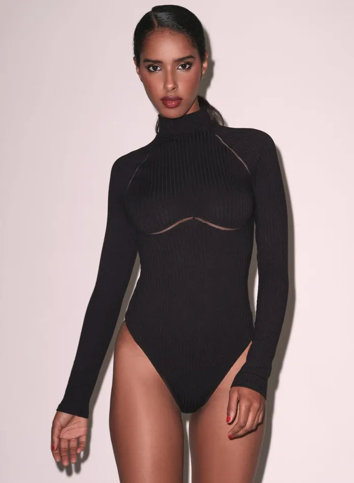 Fleur Du Mal Bodysuits Rib Bodysuit With Lattice Trim Black 8211 Women Fleur Du Mal Bodysuits Rib Bodysuit With Lattice Trim Black 8211 Women