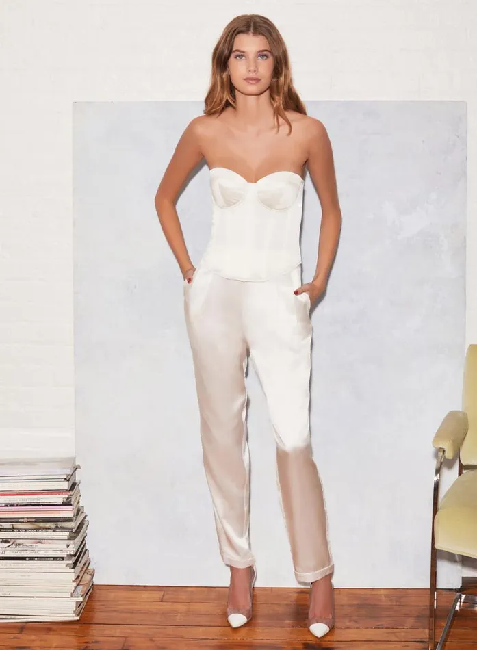 Fleur Du Mal Bottoms Pleated Tuxedo Pant Ivory 8211 Women