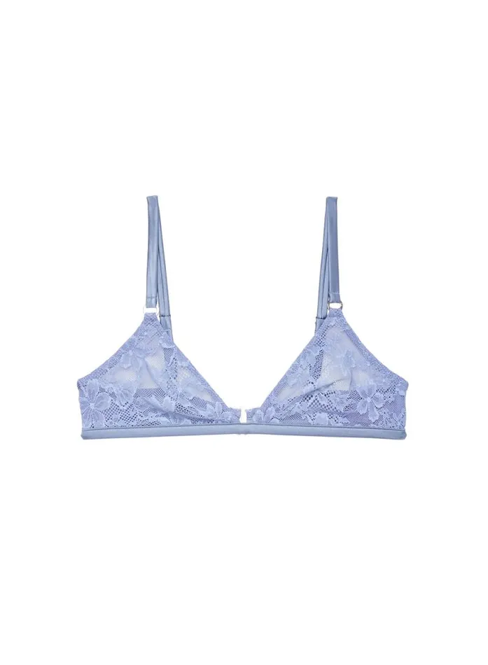 Fleur Du Mal Bralettes and Wireless Bras Le Stretch Lace Triangle Bra Denim Blue 8211 Women