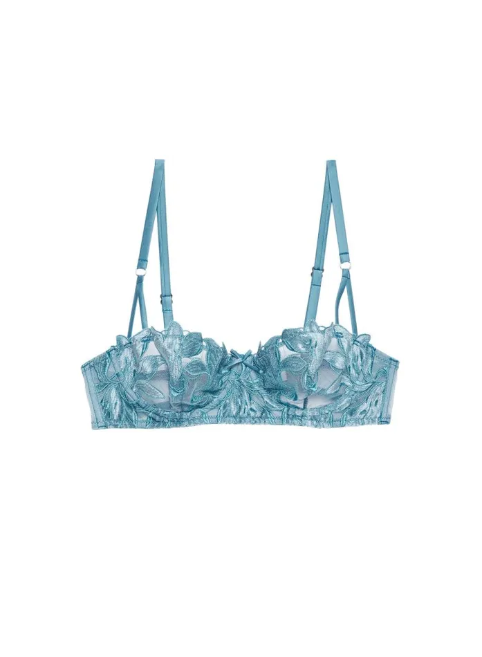 Fleur Du Mal Bridal Velvet Lily Embroidery Balconette Bra Icy Teal 8211 Women Fleur Du Mal Bridal Velvet Lily Embroidery Balconette Bra Icy Teal 8211 Women