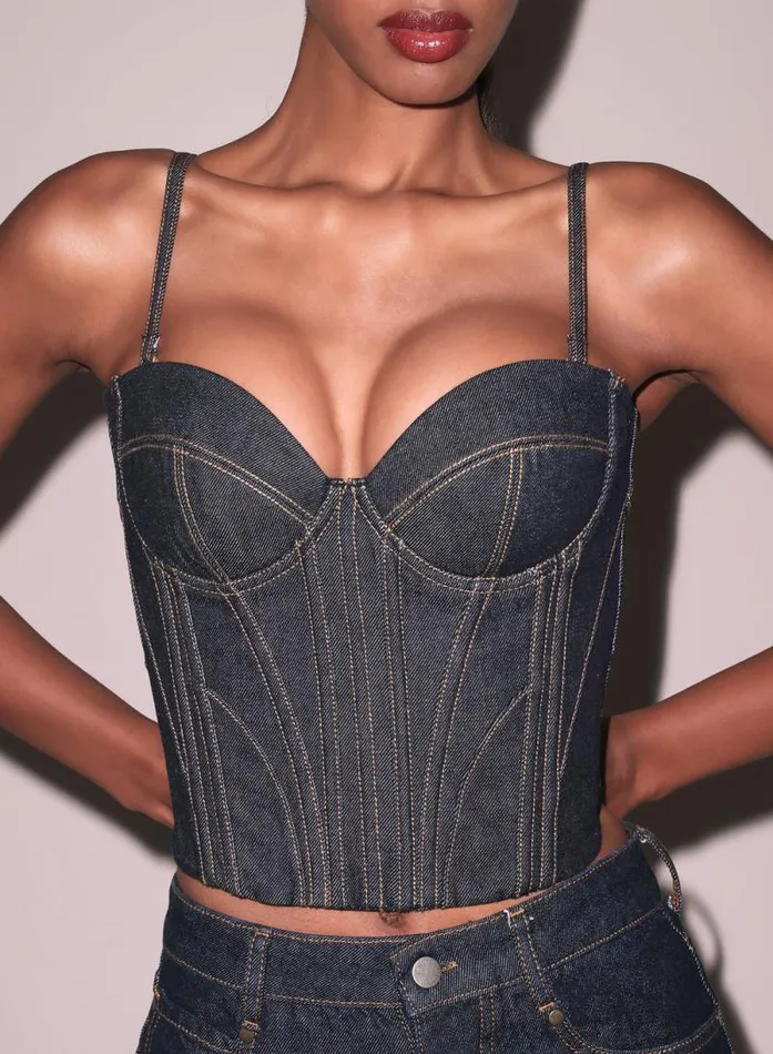 Fleur Du Mal Bustiers and Bra Tops Rider Bustier Top Denim Bustier Top Indigo Denim 8211 Women Fleur Du Mal Bustiers and Bra Tops Rider Bustier Top Denim Bustier Top Indigo Denim 8211 Women