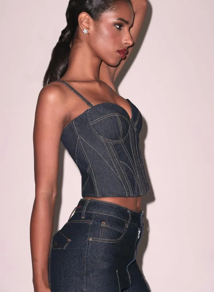 Fleur Du Mal Bustiers and Bra Tops Rider Bustier Top Denim Bustier Top Indigo Denim 8211 Women